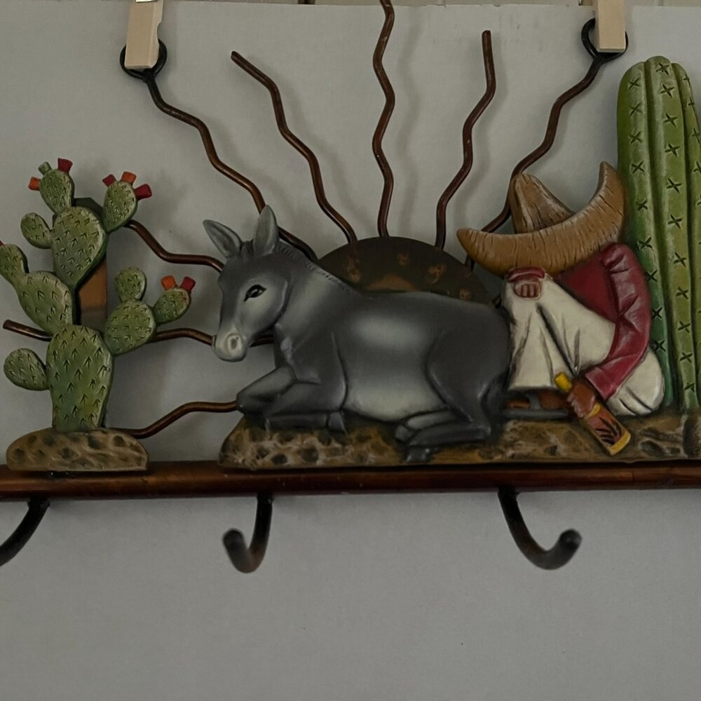 Siesta Themed Wall Hanger for Keys, Donkey, Cactus, Metal 12x9 - Picture 5 of 6